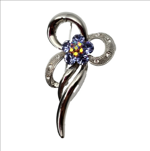 Gorgeous Lavender Rhinestone Floral Silver Plated Brooch 2.75 inches